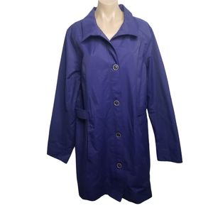 Eddie Bauer Womens Blueberry Blue Button Up Trench Coat Size Tall XL